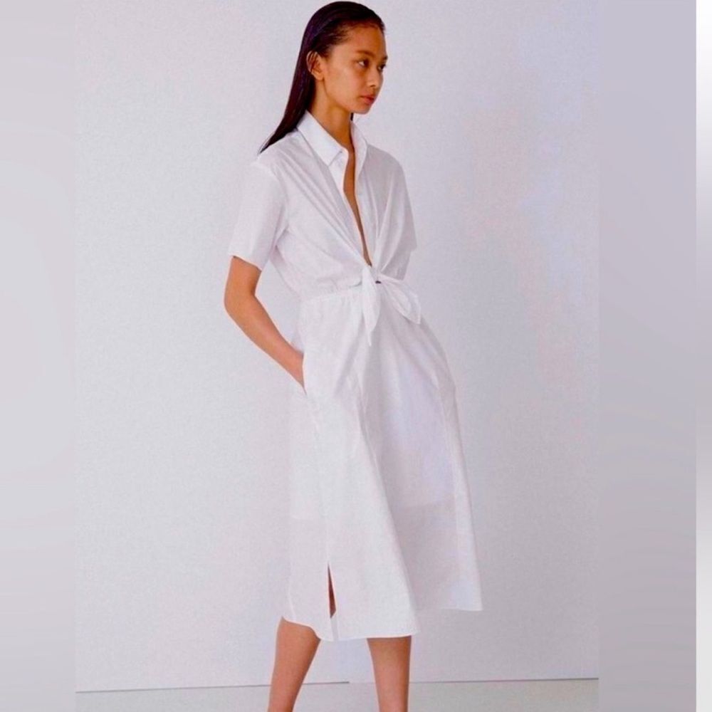 $250 Thakoon front tie short sleeve midi dress WHITE NWT
